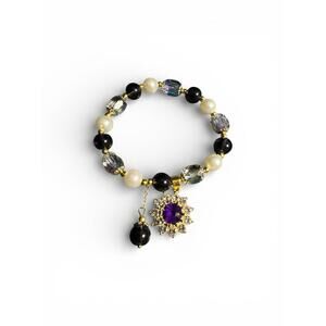 Elegant Beaded Bracelet with Purple Gemstone Charm